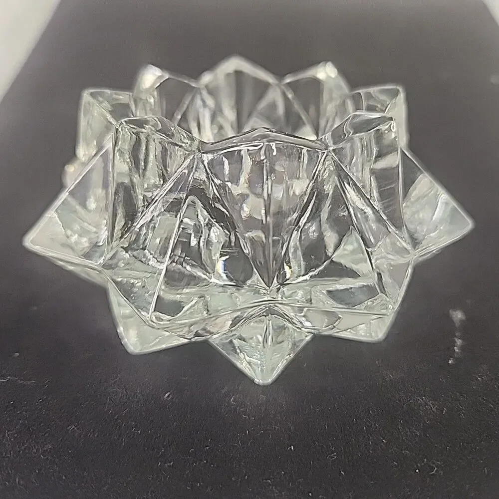 Candle Holder Diamond Star Pattern Clear Glass Votive OR Tea Light Vintage